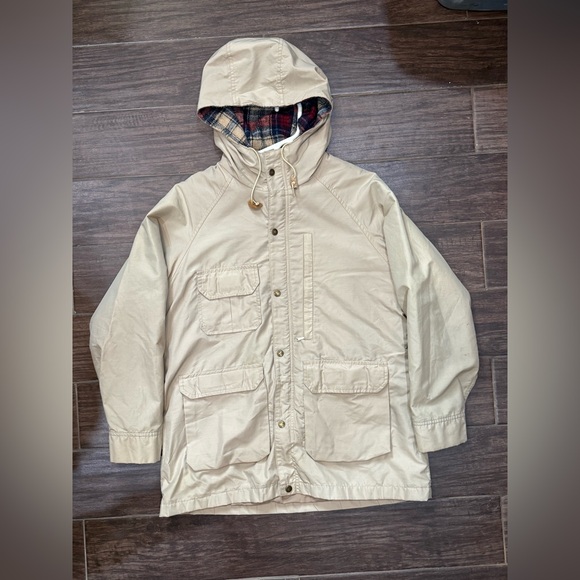 Beige Mountain Trails Plaid Lined Parka Jacket L - Picture 7 of 16